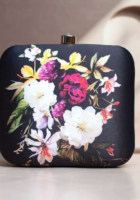 Black Printed Satin Clutches