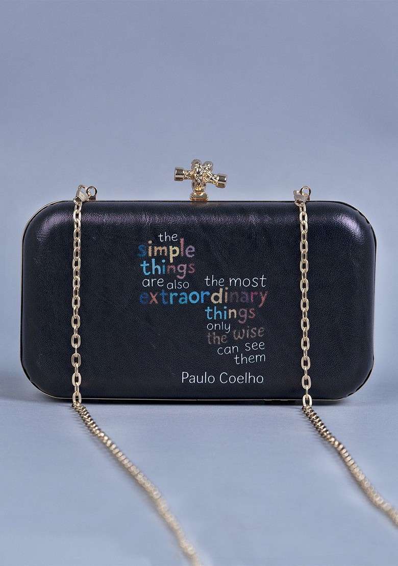Black Printed Satin Clutches - Indya
