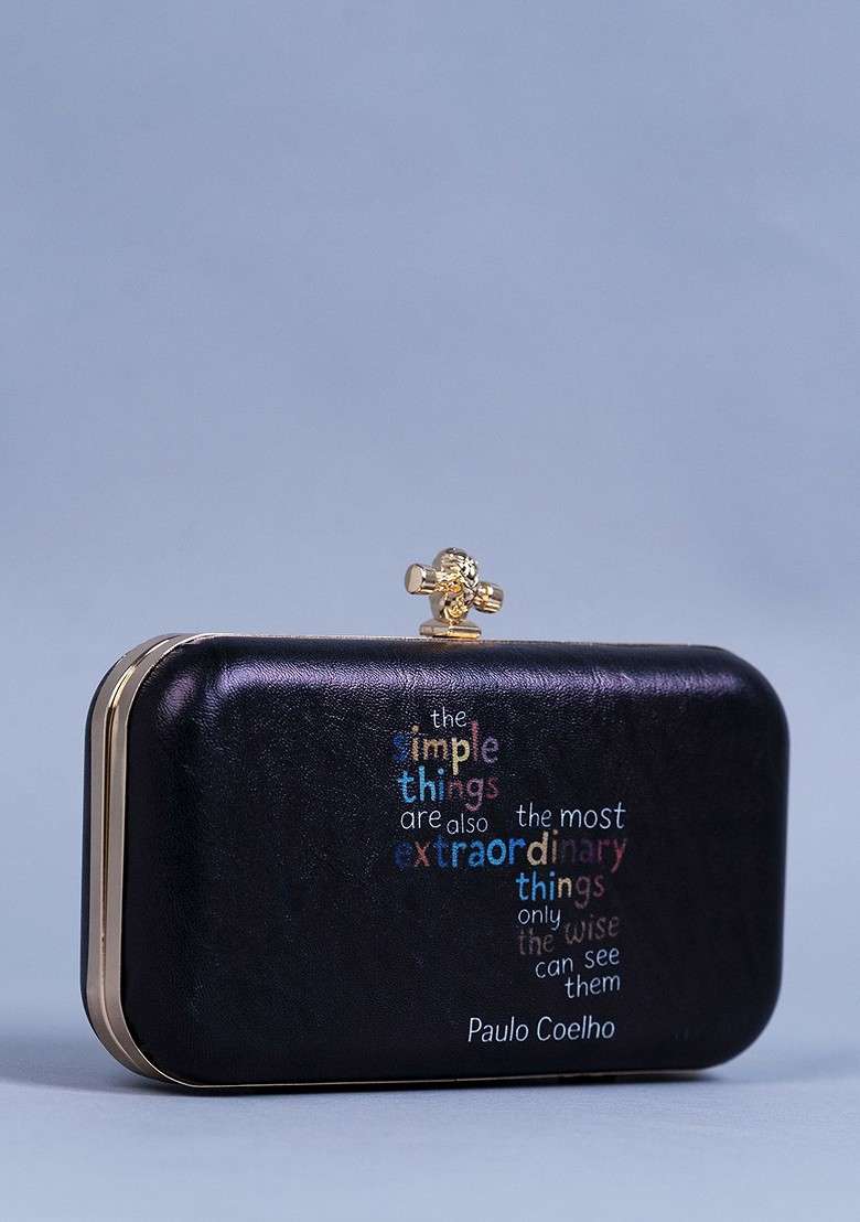 Black Printed Satin Clutches - Indya