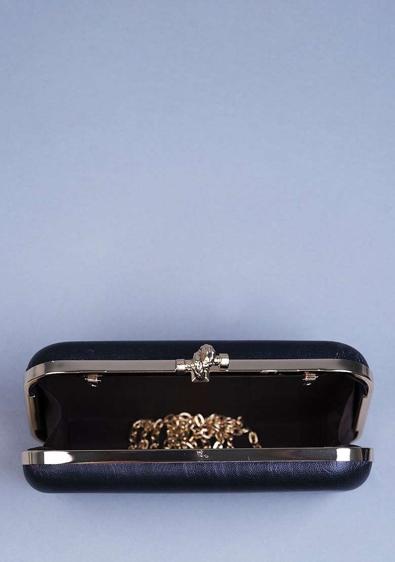 Black Printed Satin Clutches - Indya
