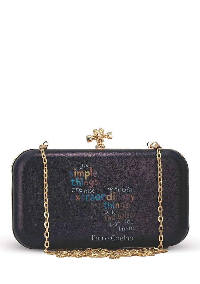 Black Printed Satin Clutches - Indya