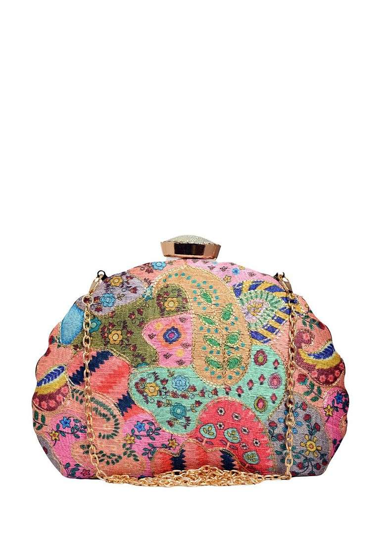 Pink Embroidered Satin Clutches - Indya
