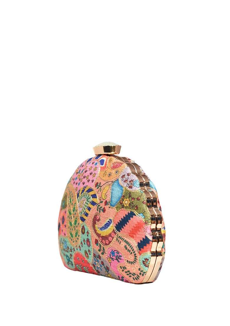 Pink Embroidered Satin Clutches - Indya