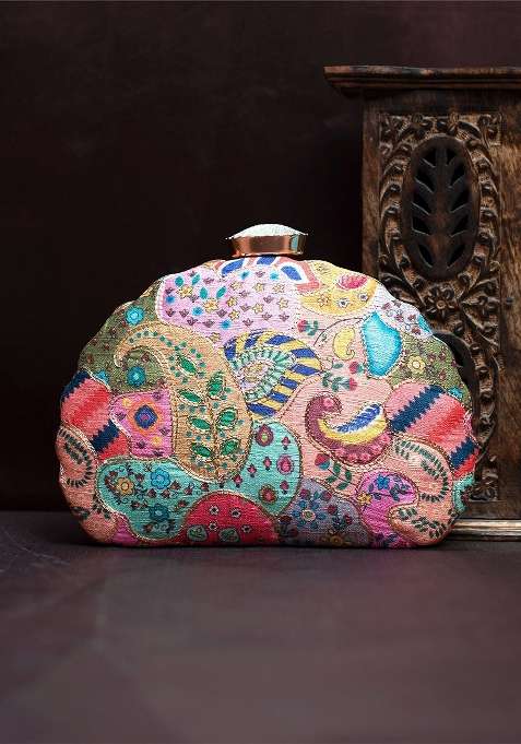 Pink Embroidered Satin Clutches