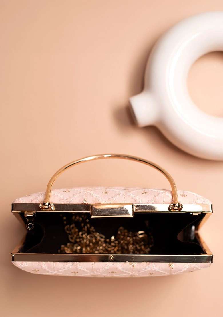 Pink Embroidered Satin Clutches - Indya