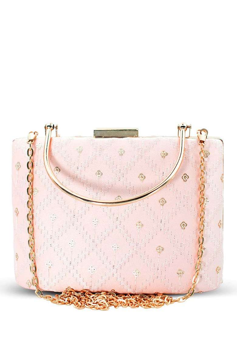 Pink Embroidered Satin Clutches - Indya