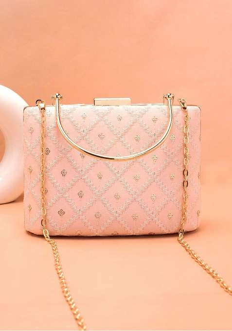 Pink Embroidered Satin Clutches