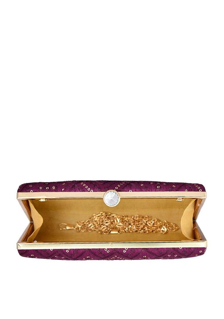 Purple Embroidered Satin Clutches - Indya