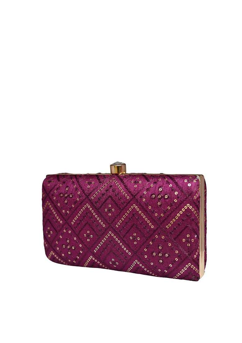 Purple Embroidered Satin Clutches - Indya