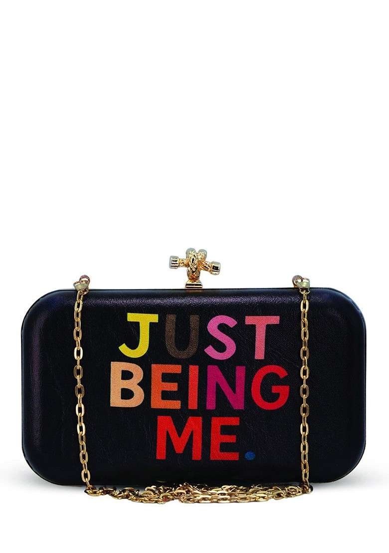 Black Printed Satin Clutches - Indya