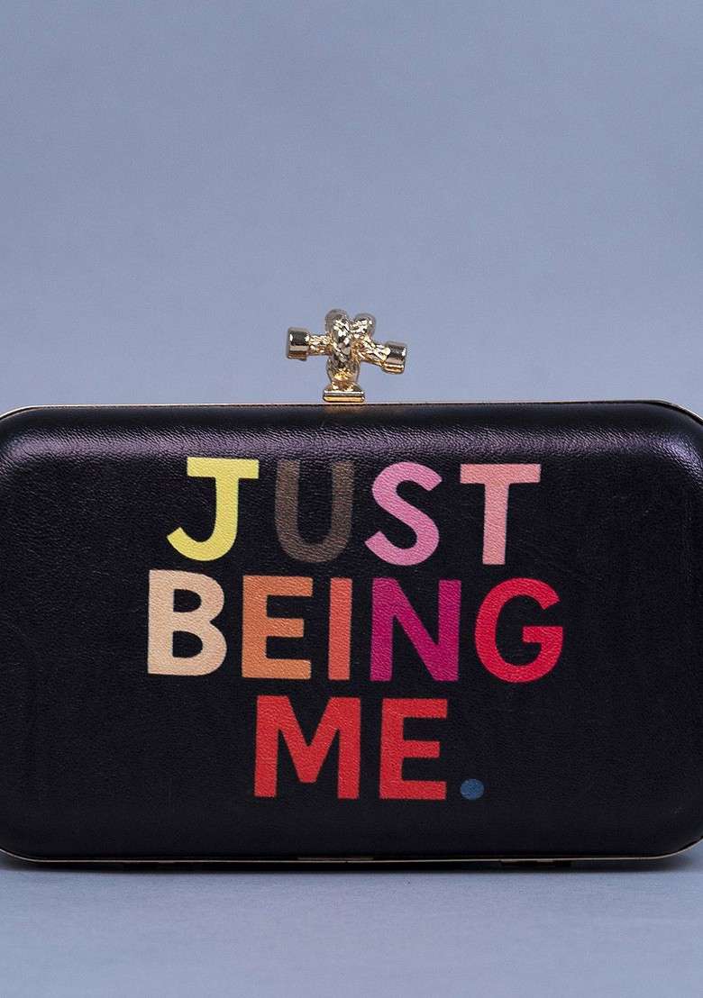 Black Printed Satin Clutches - Indya
