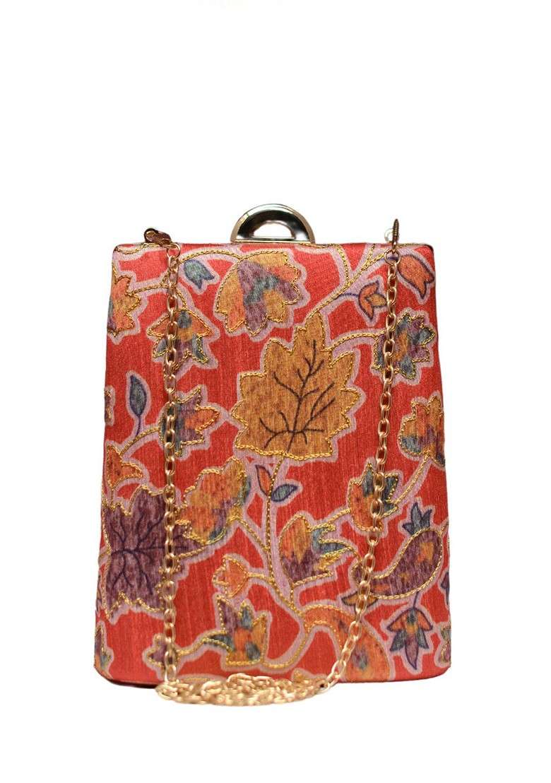 Red Printed Satin Clutches - Indya