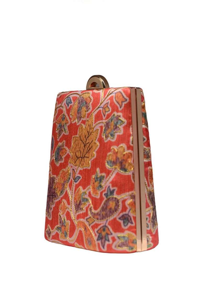 Red Printed Satin Clutches - Indya
