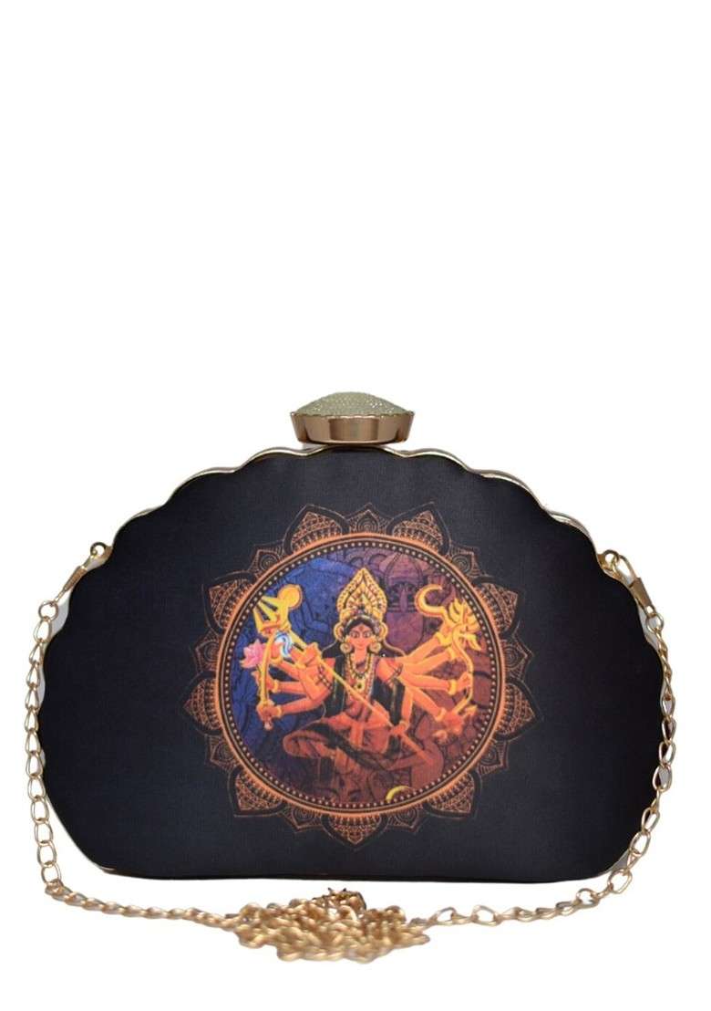 Blue Printed Satin Clutches - Indya