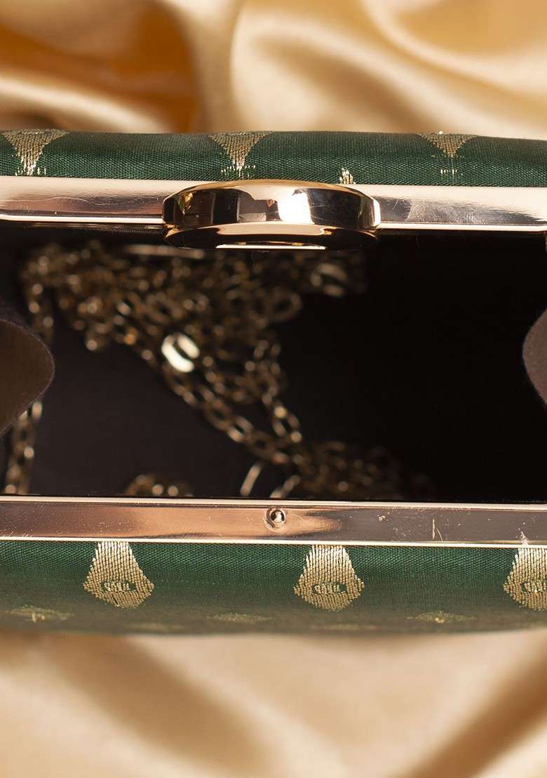 Green Embroidered Satin Clutches - Indya
