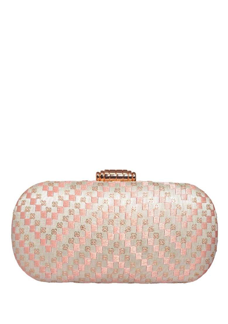 Grey Embroidered Satin Clutches - Indya