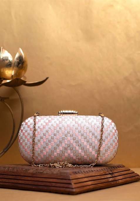 Grey Embroidered Satin Clutches