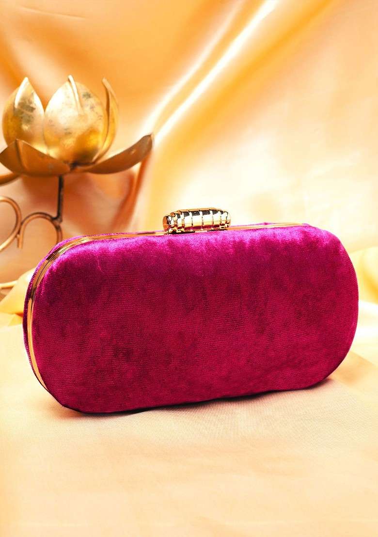 Maroon Embroidered Satin Clutches - Indya