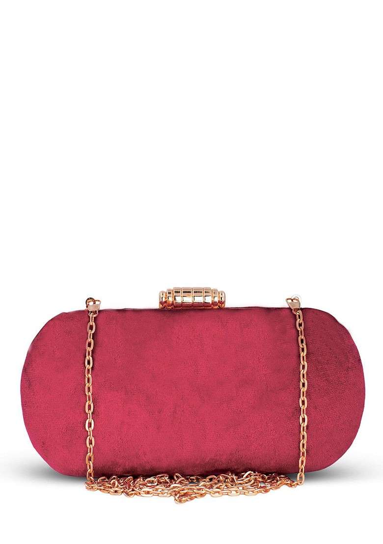 Maroon Embroidered Satin Clutches - Indya