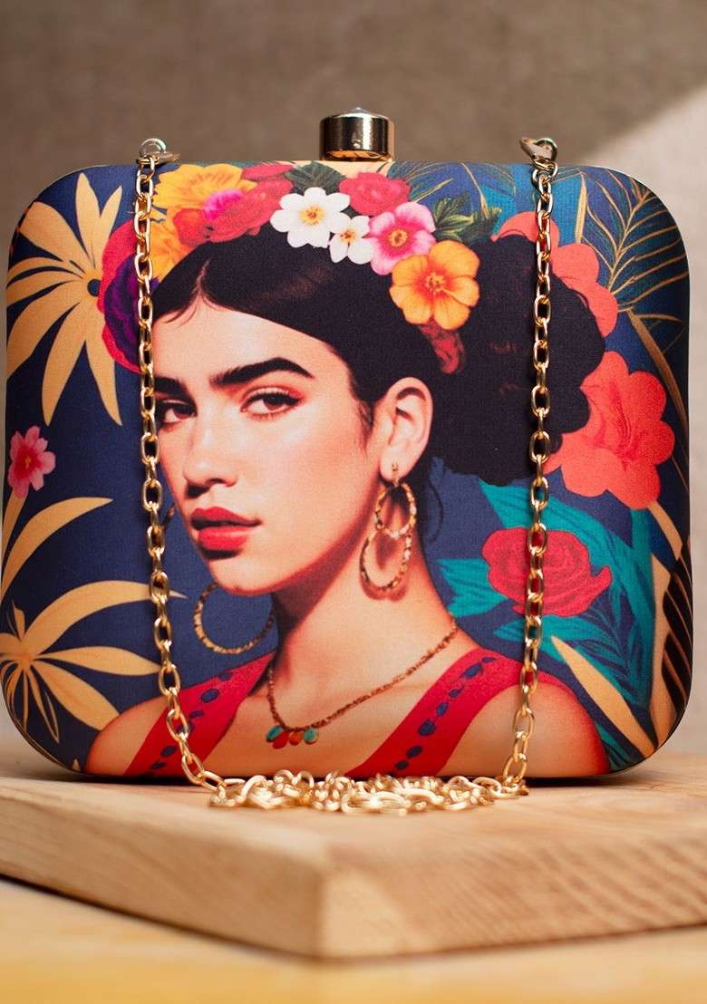 Blue Printed Satin Clutches - Indya