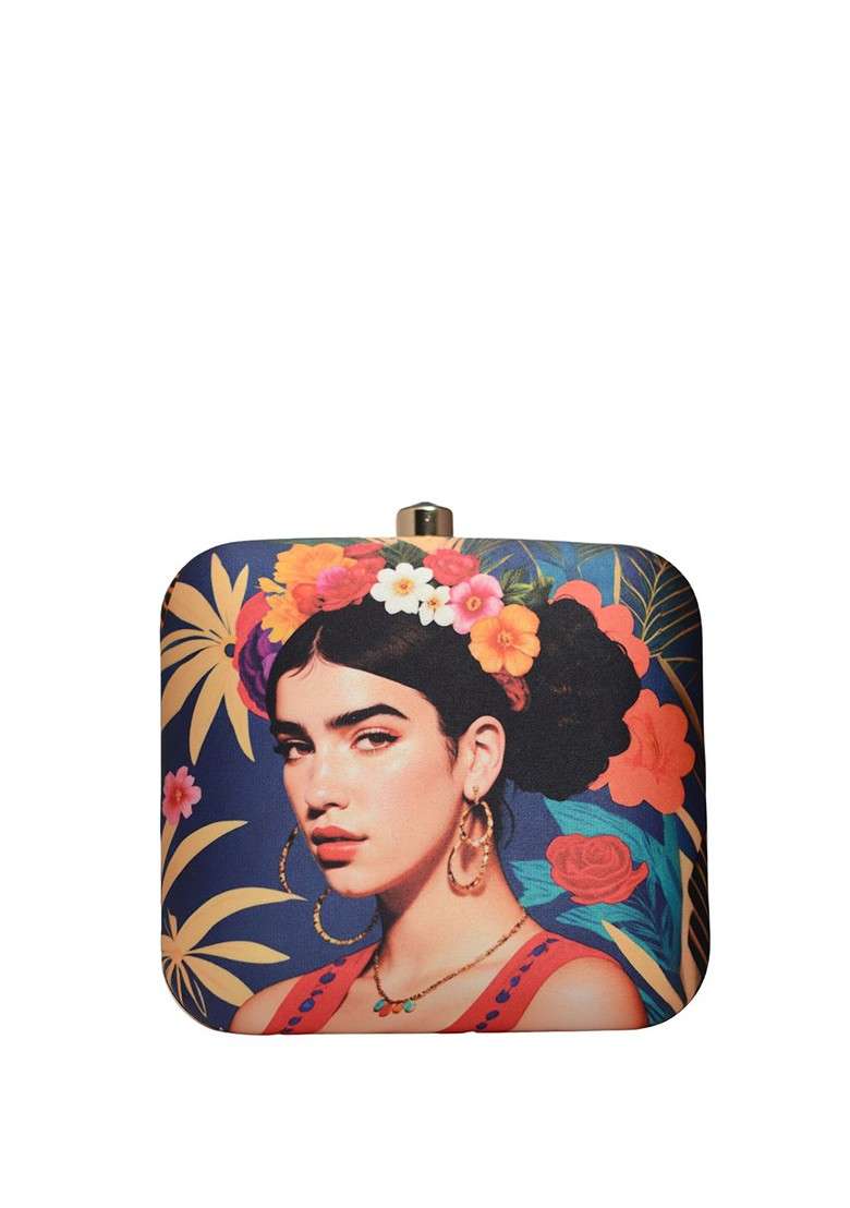 Blue Printed Satin Clutches - Indya