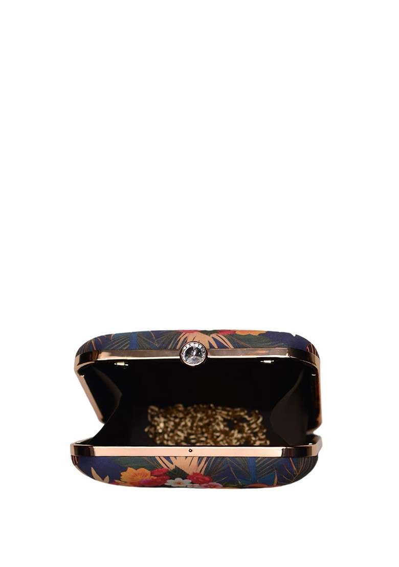 Blue Printed Satin Clutches - Indya