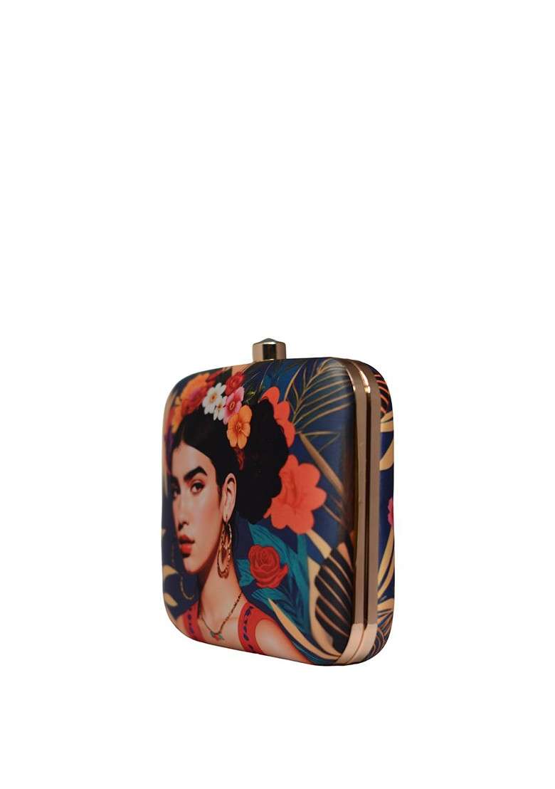 Blue Printed Satin Clutches - Indya