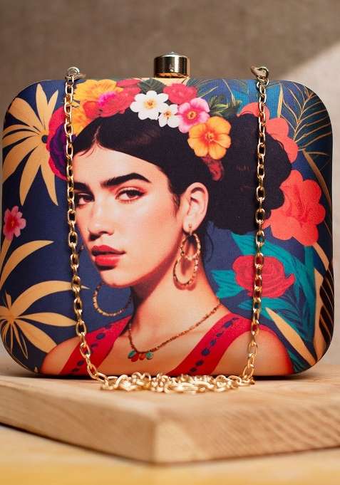 Blue Printed Satin Clutches