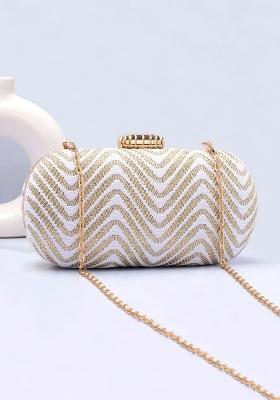 White Embroidered Satin Clutches