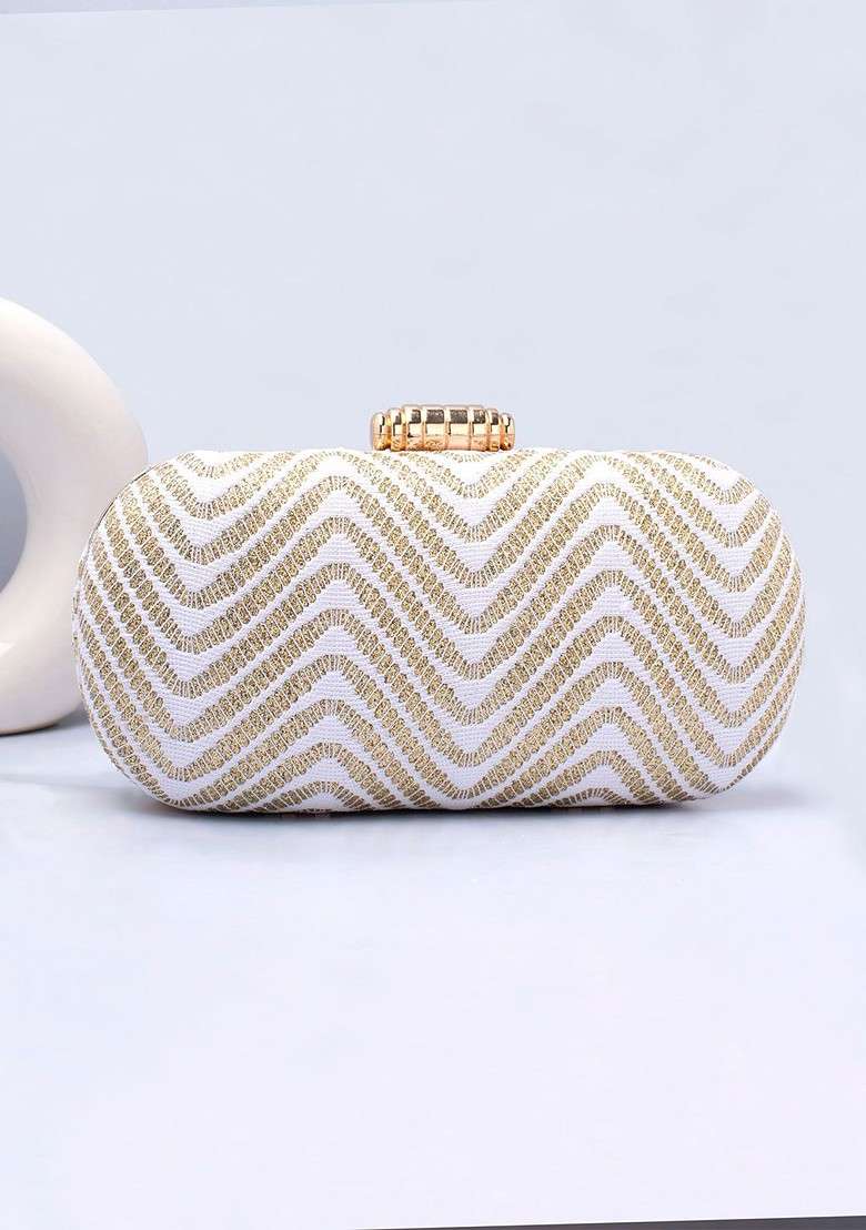 White Embroidered Satin Clutches - Indya