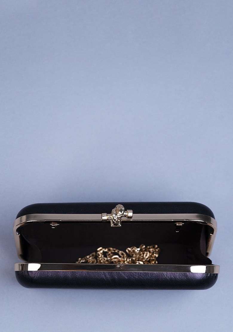 Black Printed Satin Clutches - Indya