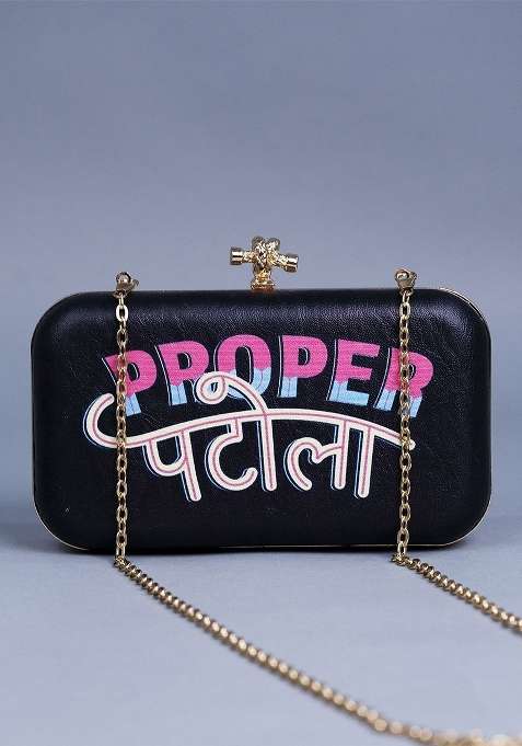 Black Printed Satin Clutches