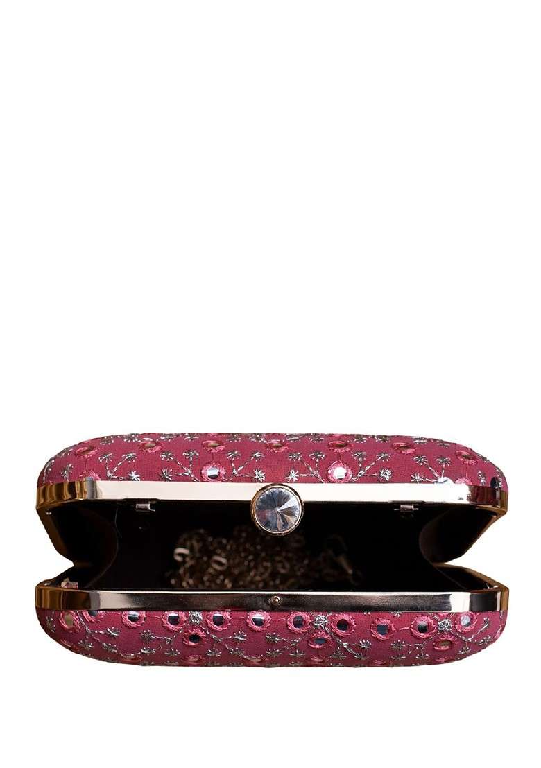 Pink Embroidered Satin Clutches - Indya