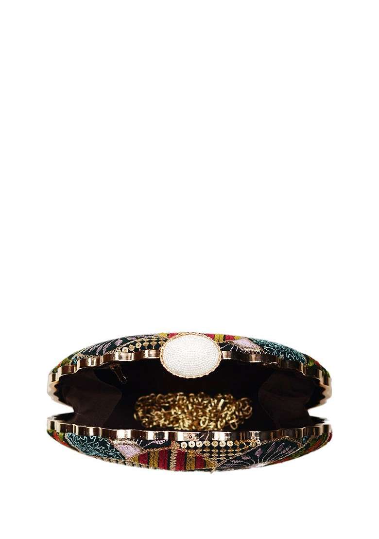 Black Embroidered Satin Clutches - Indya