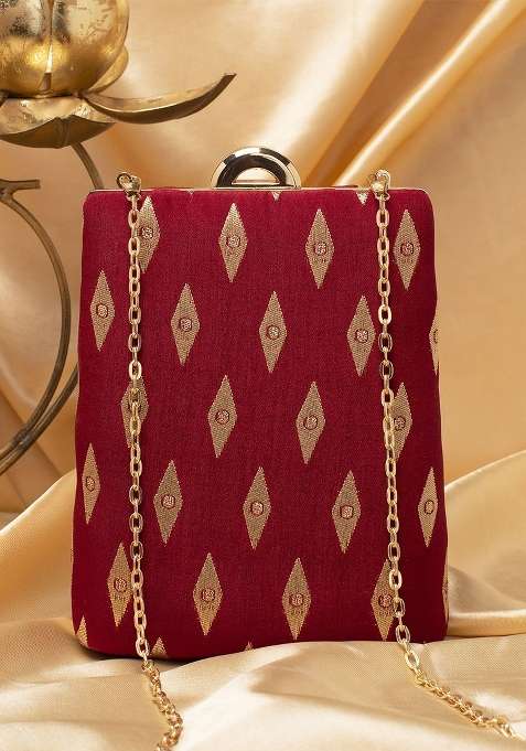 Maroon Embroidered Satin Clutches