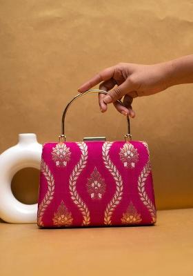 Magenta Embroidered Satin Clutches