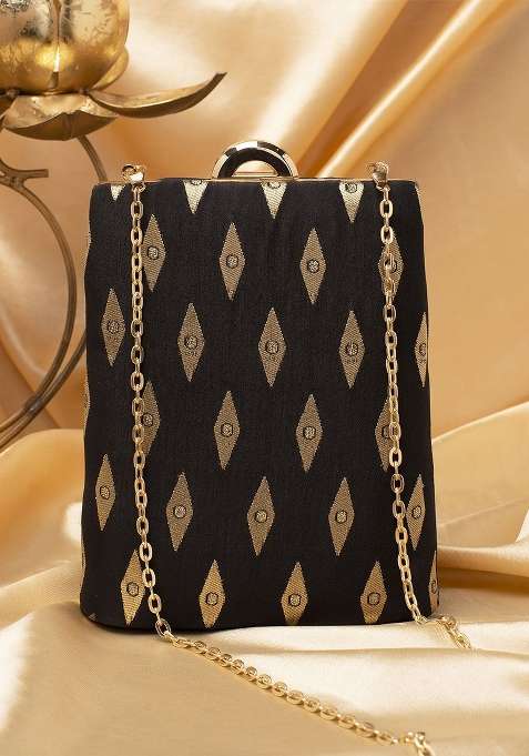 Black Printed Satin Clutches