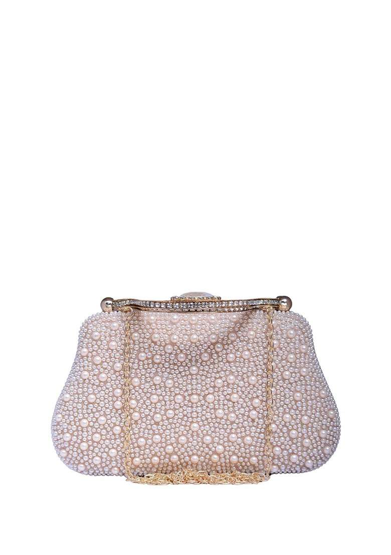 White Embroidered Satin Clutches - Indya