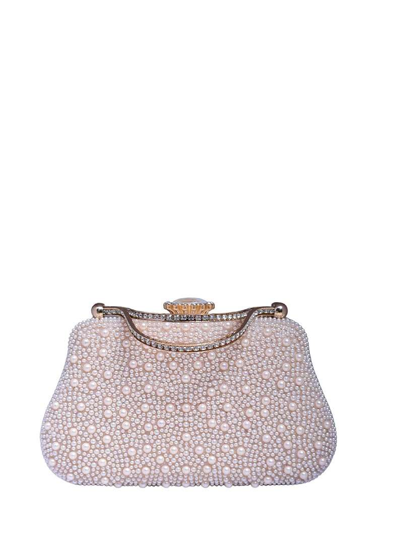 White Embroidered Satin Clutches - Indya