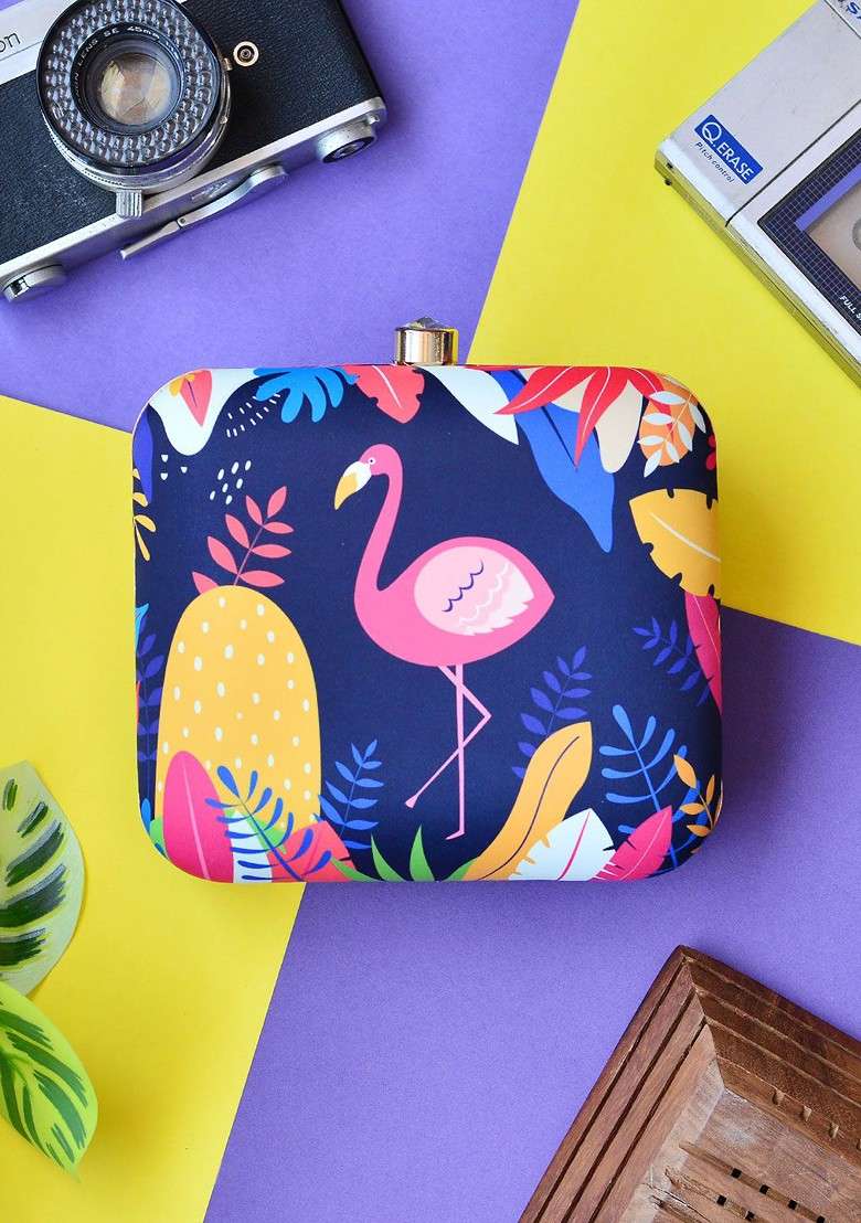 Blue Printed Satin Clutches - Indya