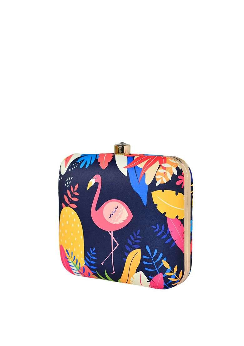Blue Printed Satin Clutches - Indya