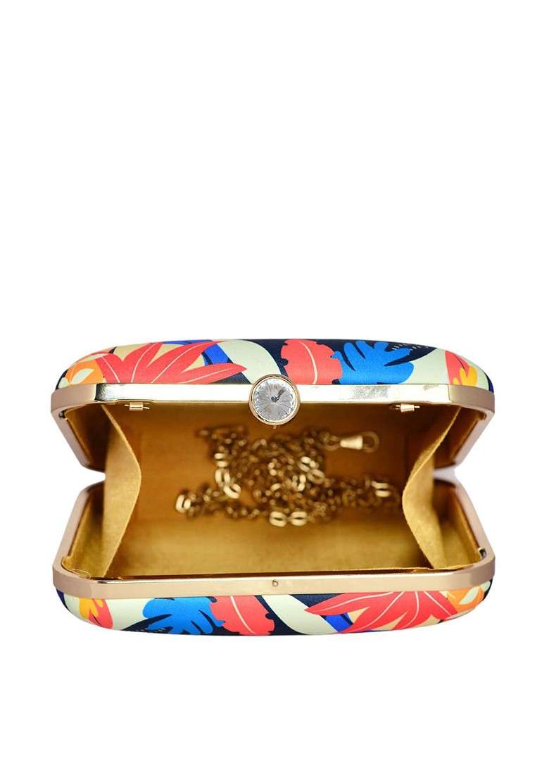 Blue Printed Satin Clutches - Indya