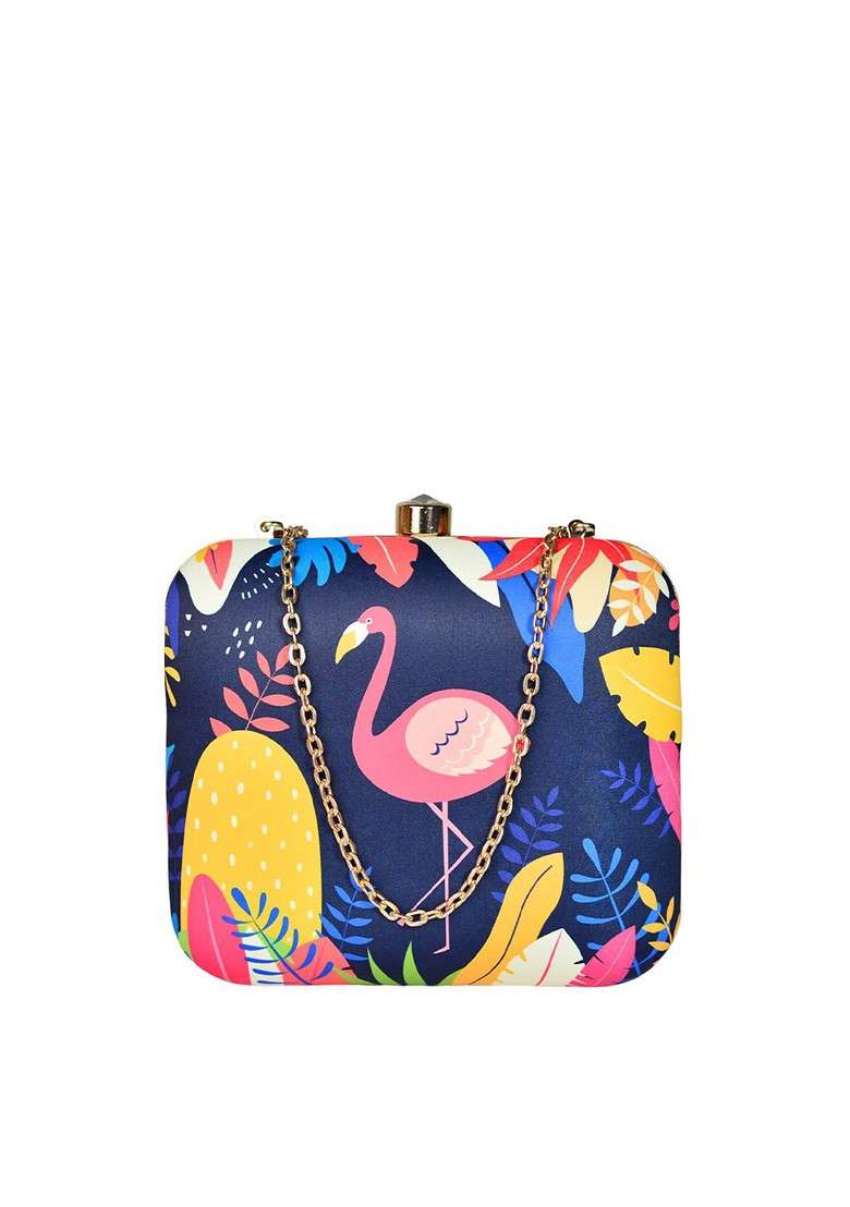 Blue Printed Satin Clutches - Indya