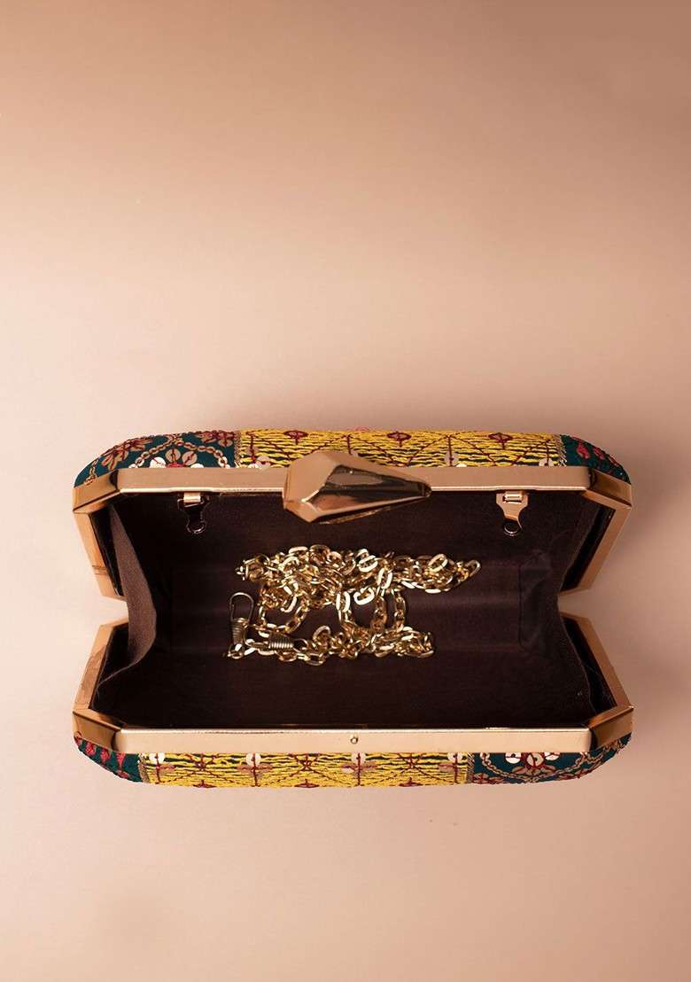 Black Embroidered Satin Clutches - Indya
