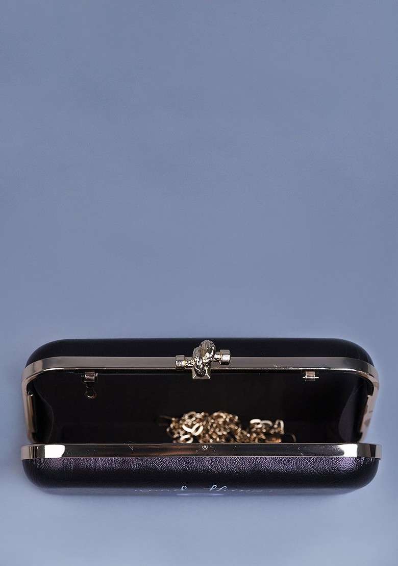 Black Printed Satin Clutches - Indya