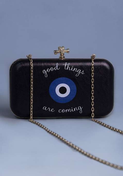 Black Printed Satin Clutches