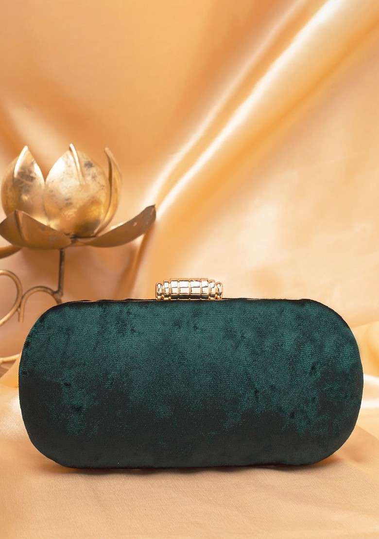 Green Embroidered Satin Clutches - Indya