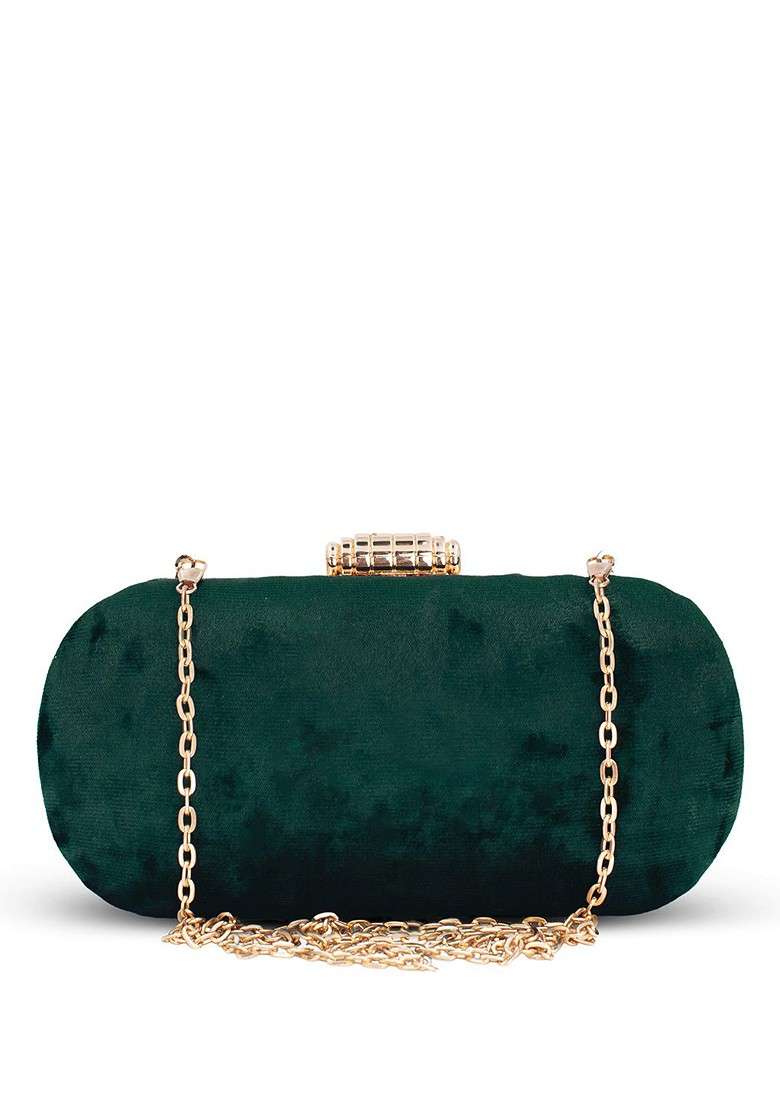 Green Embroidered Satin Clutches - Indya