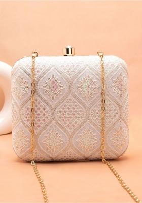 White Embroidered Satin Clutches