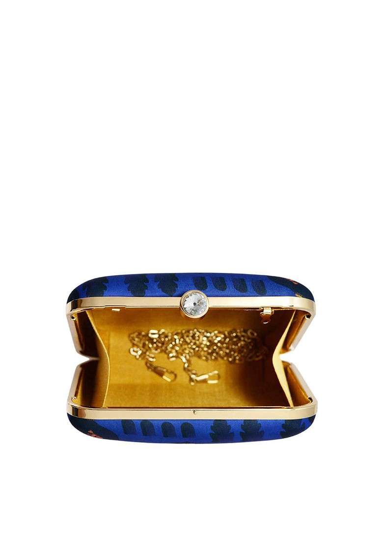 Blue Printed Satin Clutches - Indya